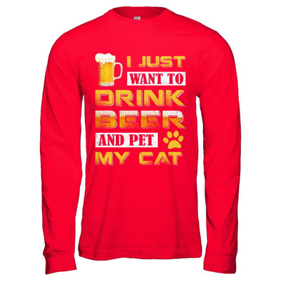 I Just Want To Drink Beer And Pet My Cat-T-Shirt & Hoodie-Long Sleeve T-Shirt-Red