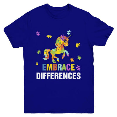 Autism Awareness Puzzle Piece Unicorn Embrace Differences Youth-Youth Shirt-