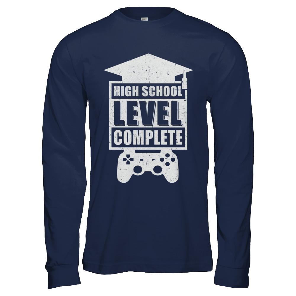 High School Level Complete Graduation Video Gamer-T-Shirt & Hoodie-Long Sleeve T-Shirt-Navy