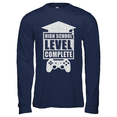 High School Level Complete Graduation Video Gamer-T-Shirt & Hoodie-Long Sleeve T-Shirt-Navy