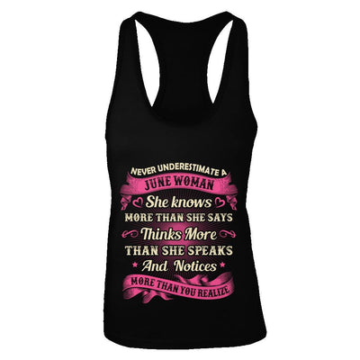 June Woman She Knows More Than She Says Birthday Gift-T-Shirt & Tank Top-Women's Ideal Racerback Tank-Black