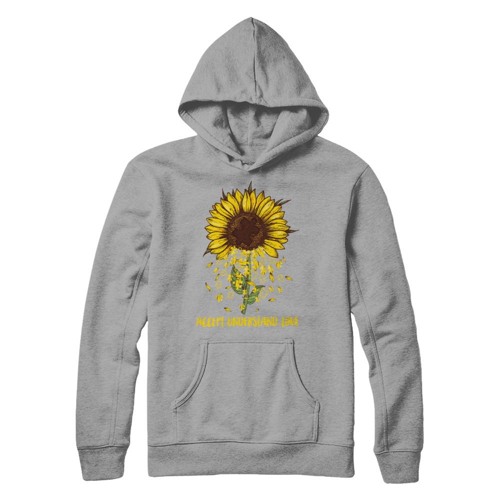 Sunflower Accept Understand Love Autism Awareness-T-Shirt & Hoodie-Pullover Hoodie-Light Steel