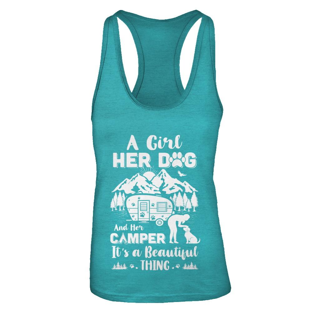 A Girl Her Dog And Her Camper It's A Beautiful Thing Camping-T-Shirt & Tank Top-Women's Ideal Racerback Tank-Tahiti Blue