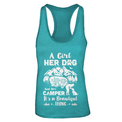 A Girl Her Dog And Her Camper It's A Beautiful Thing Camping-T-Shirt & Tank Top-Women's Ideal Racerback Tank-Tahiti Blue