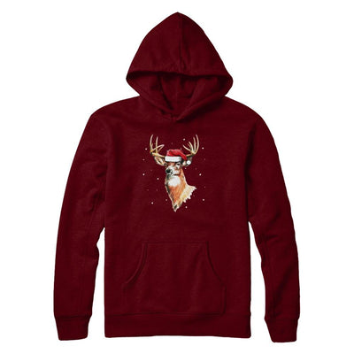 Christmas Pajama Deer With Santa Hat Hunting Hunter-T-Shirt & Sweatshirt-Pullover Hoodie-Maroon