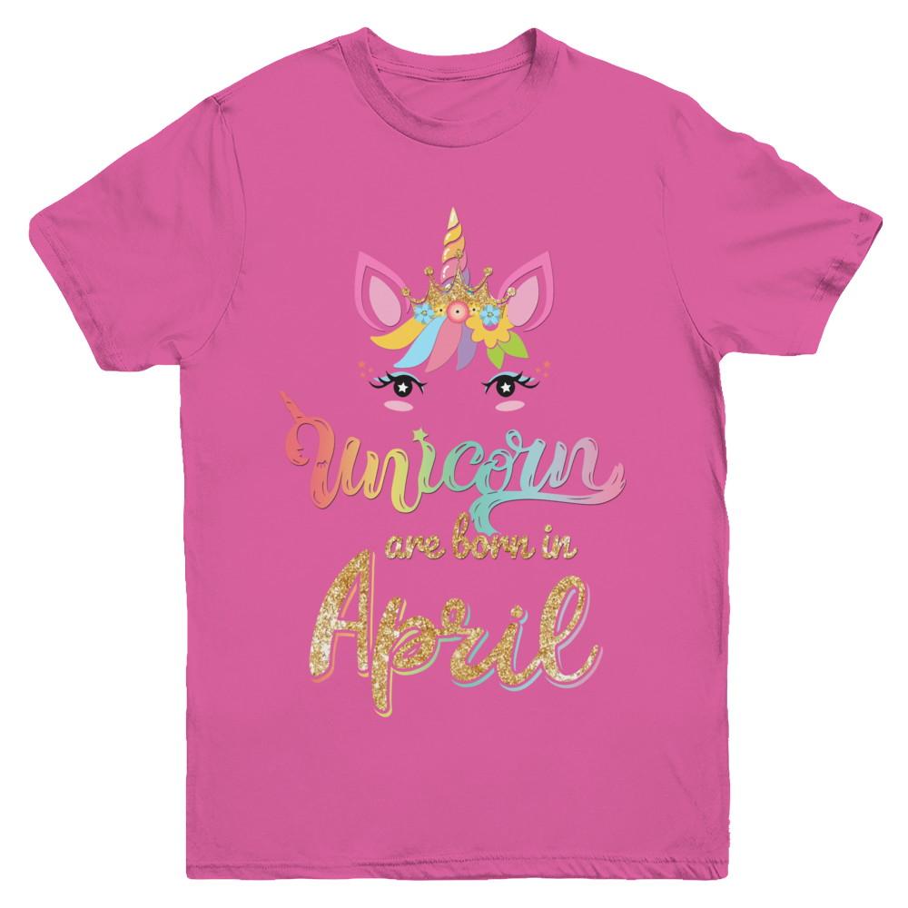 Cute Unicorns Are Born In April Birthday Gift Youth-Youth Shirt-Youth T-Shirt-Heliconia