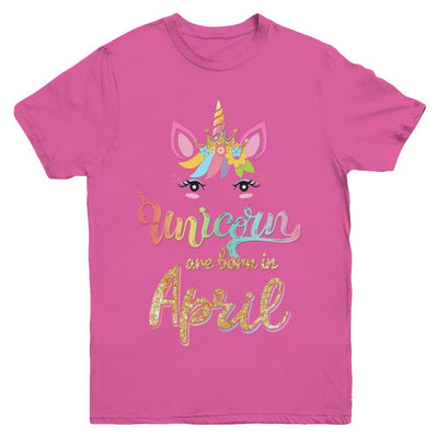 Cute Unicorns Are Born In April Birthday Gift Youth-Youth Shirt-Youth T-Shirt-Heliconia