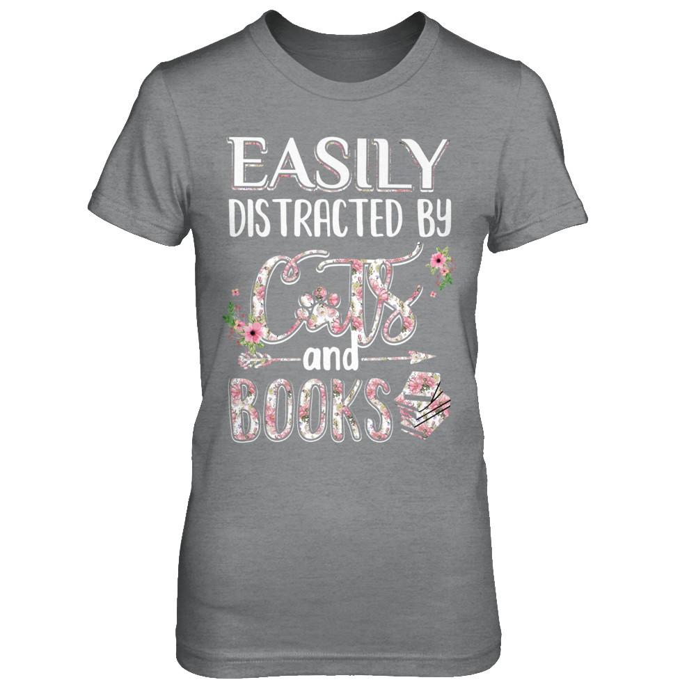Easily Distracted By Cats And Books-T-Shirt & Hoodie-Women's T-Shirt-Sport Grey