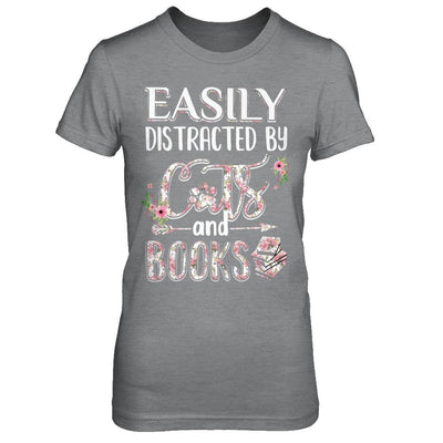 Easily Distracted By Cats And Books-T-Shirt & Hoodie-Women's T-Shirt-Sport Grey