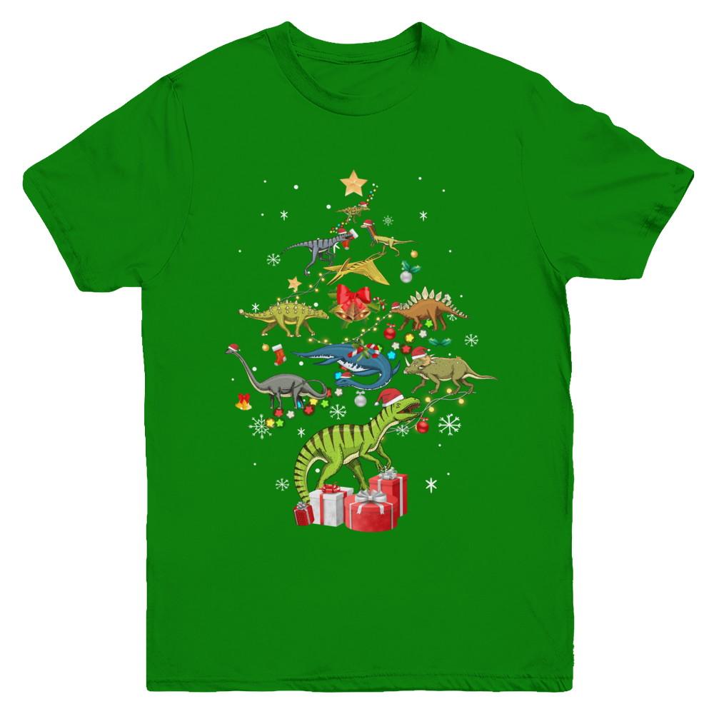 Tree Rex Funny Dinosaur Christmas Tree Kids Gift Youth-Youth Shirt-Youth T-Shirt-Irish Green