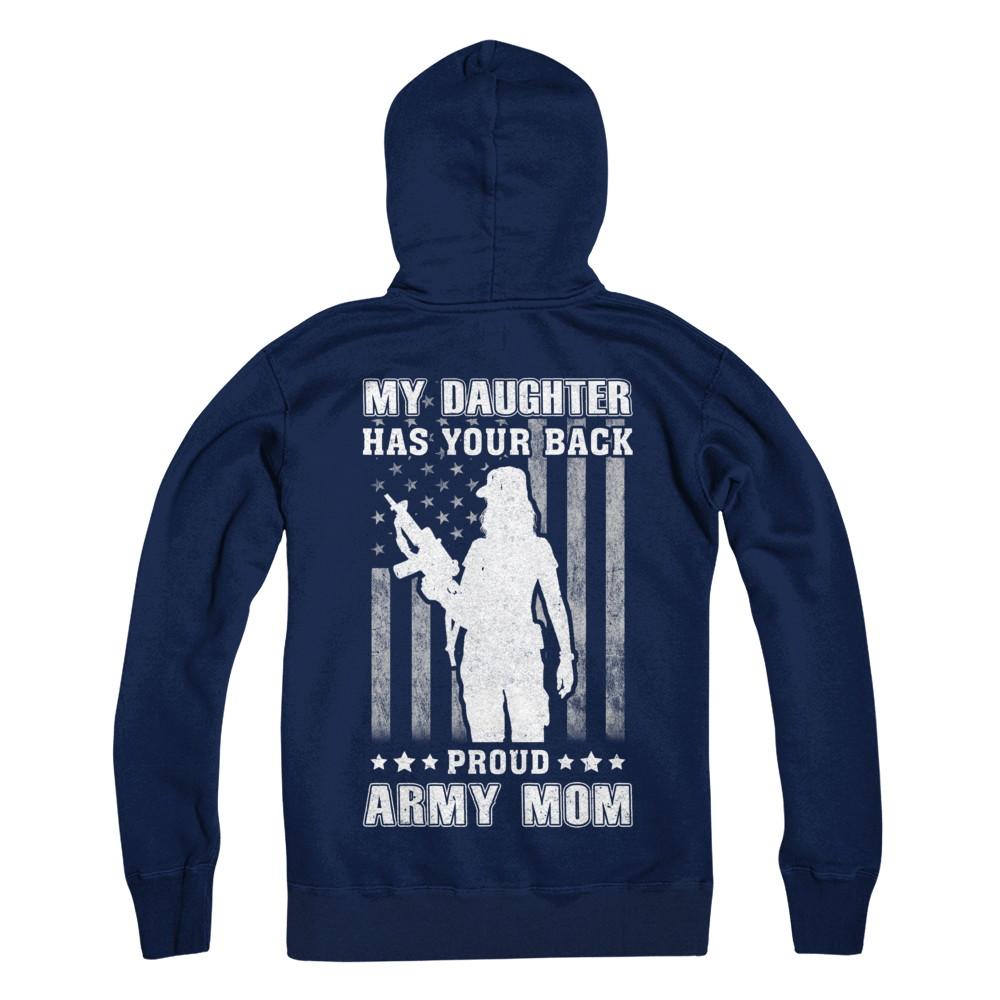 American Flag MY DAUGHTER HAS YOUR BACK PROUD ARMY MOM-T-Shirt & Hoodie-Hanes - Heavyweight Pullover Hoodie-Navy