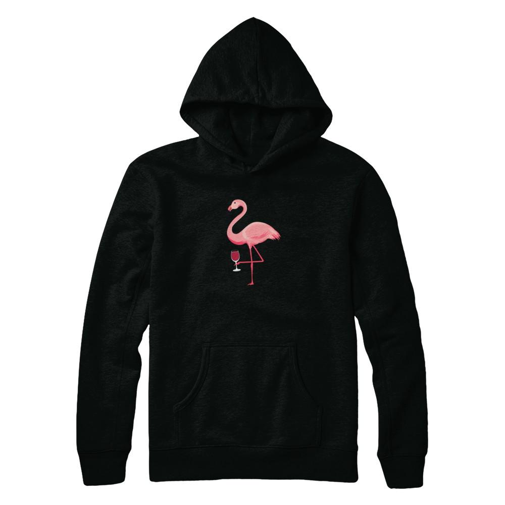 Wine Lover's Pink Flamingo Fun Party Wine-T-Shirt & Tank Top-Pullover Hoodie-Black