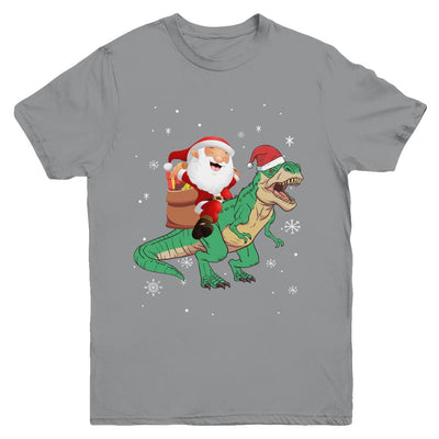 Christmas Santa Kids Dinosaur T-Rex For Boys Kids Youth-Youth Shirt-Youth T-Shirt-Sport Grey