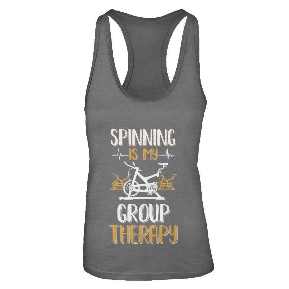 Fitness Gym Mom Spinning Is My Group Therapy-T-Shirt & Tank Top-Women's Ideal Racerback Tank-Dark Grey