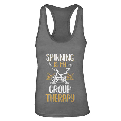 Fitness Gym Mom Spinning Is My Group Therapy-T-Shirt & Tank Top-Women's Ideal Racerback Tank-Dark Grey