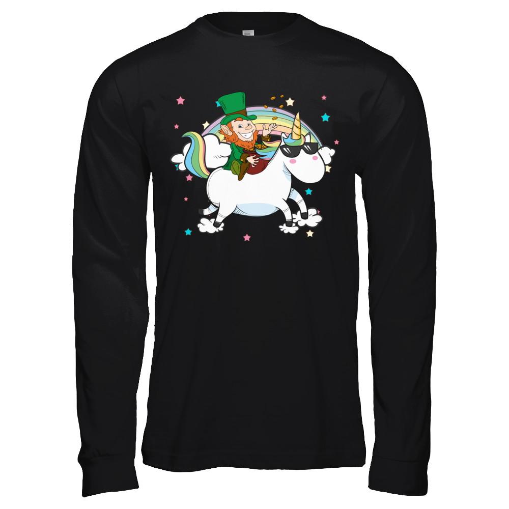 St Patrick's Day Lepricorn Leprechaun Riding Unicorn-T-Shirt & Hoodie-Long Sleeve T-Shirt-Black