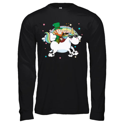 St Patrick's Day Lepricorn Leprechaun Riding Unicorn-T-Shirt & Hoodie-Long Sleeve T-Shirt-Black