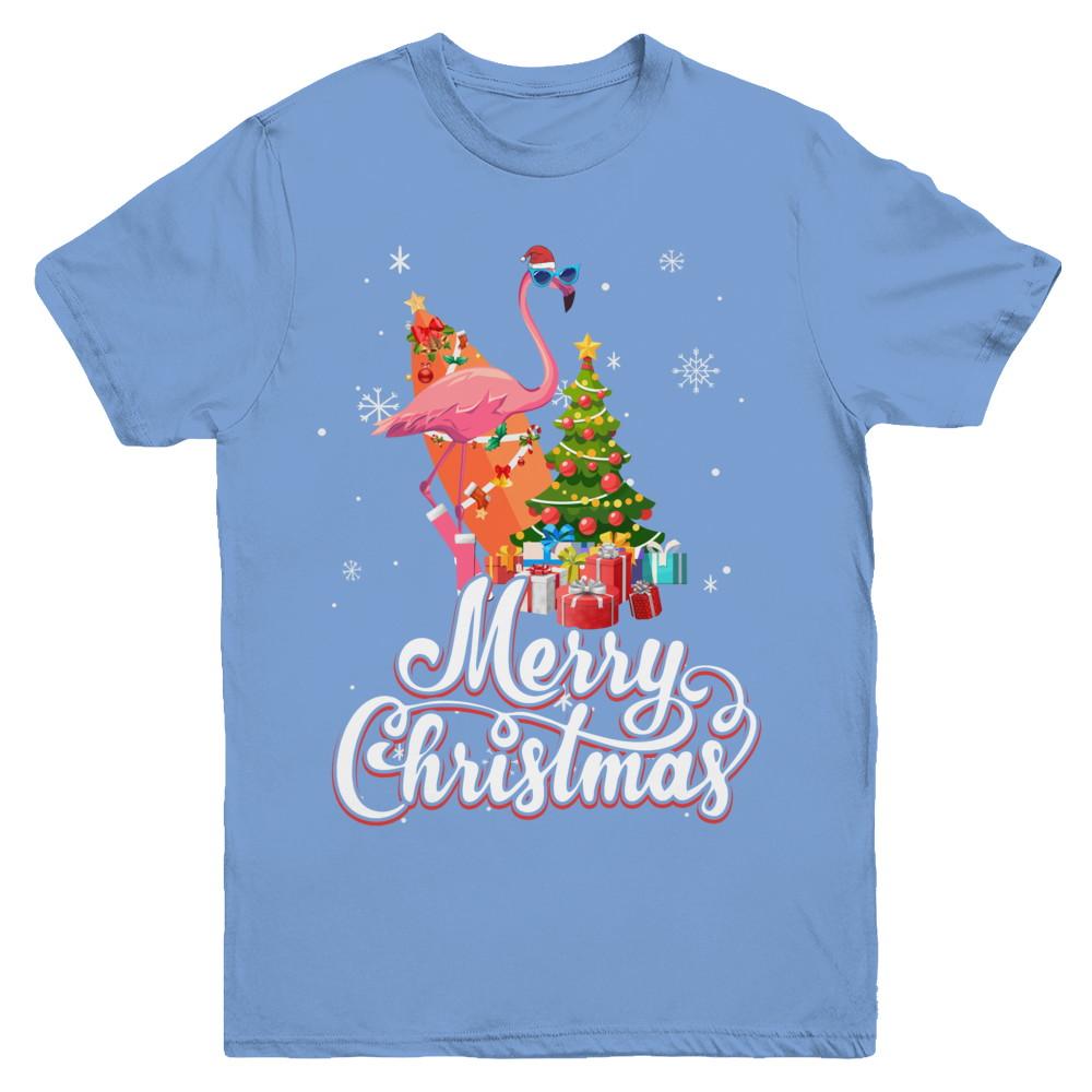 Flamingo Christmas Gift Merry Christmas Flamingo Youth-Youth Shirt-Youth T-Shirt-Carolina Blue