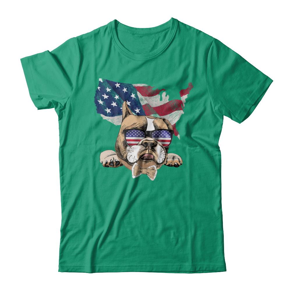 Funny Patriot Bulldog Dog 4Th Of July American Flag-T-Shirt & Hoodie-Classic T-Shirt-Kelly Green