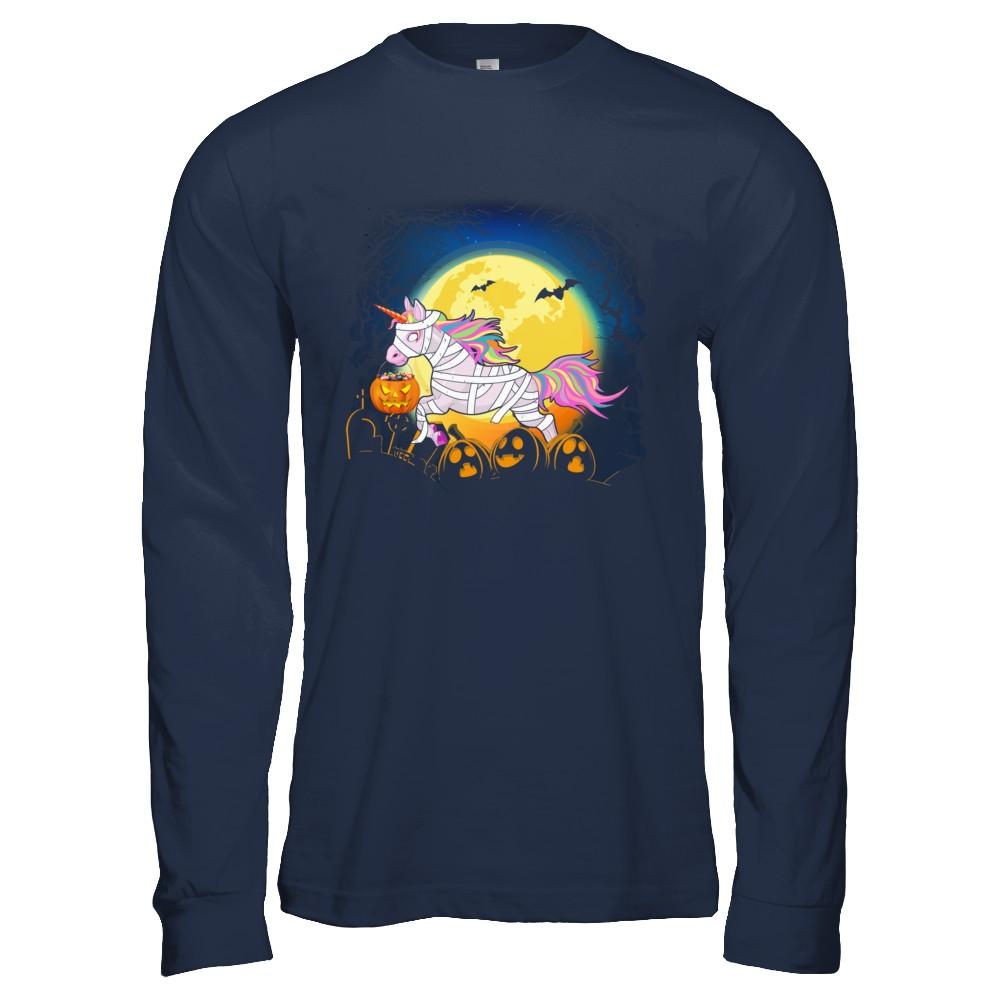 Halloween Pumpkin Unicorn Gift For Kids Girls-T-Shirt & Hoodie-Long Sleeve T-Shirt-Navy
