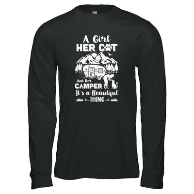 A Girl Her Cat And Her Camper It's A Beautiful Thing Camping-T-Shirt & Tank Top-Long Sleeve T-Shirt-Black