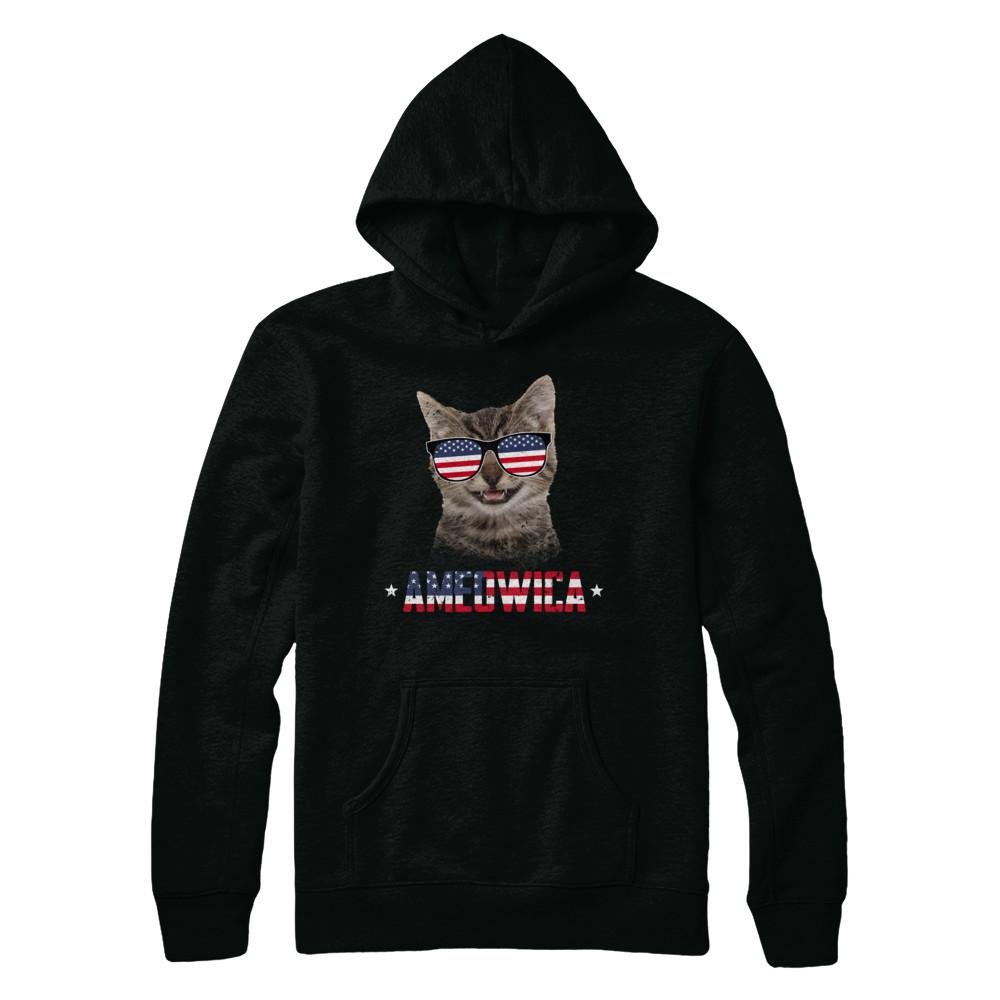 Ameowica 4Th Of July Party Meow Cat American Flag-T-Shirt & Hoodie-Pullover Hoodie-Black