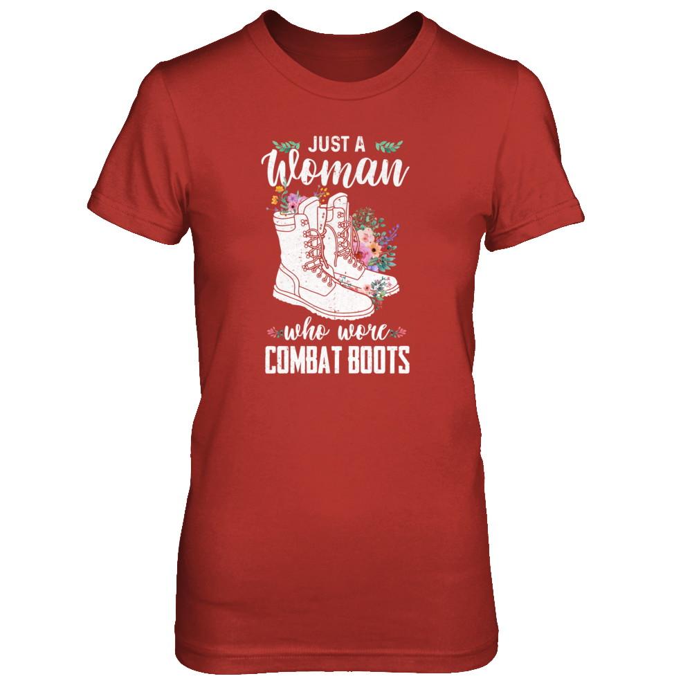Just A Woman Who Wore Combat Boots Veteran-T-Shirt & Tank Top-Women's T-Shirt-Red