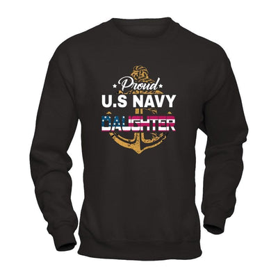 Proud US Navy Daughter-T-Shirt & Hoodie-Crewneck Sweatshirt-Black