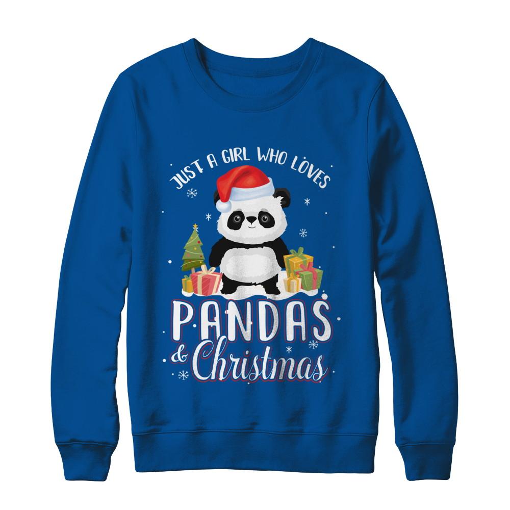 Just A Girl Who Loves Pandas And Christmas-T-Shirt & Sweatshirt-Crewneck Sweatshirt-Deep Royal