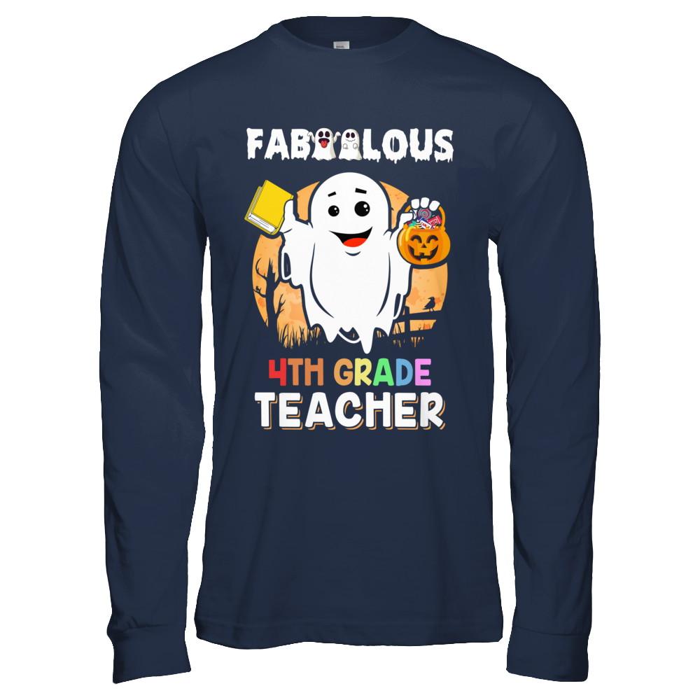 Faboolous Fabulous 4th Grade Teacher Halloween-T-Shirt & Hoodie-Long Sleeve T-Shirt-Navy