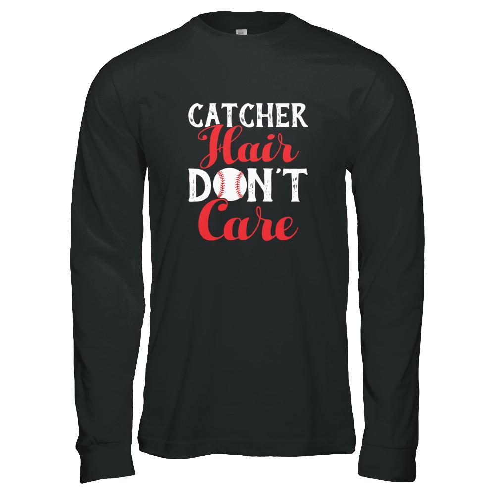 Catcher Hair Don't Care Baseball-T-Shirt & Tank Top-Long Sleeve T-Shirt-Black