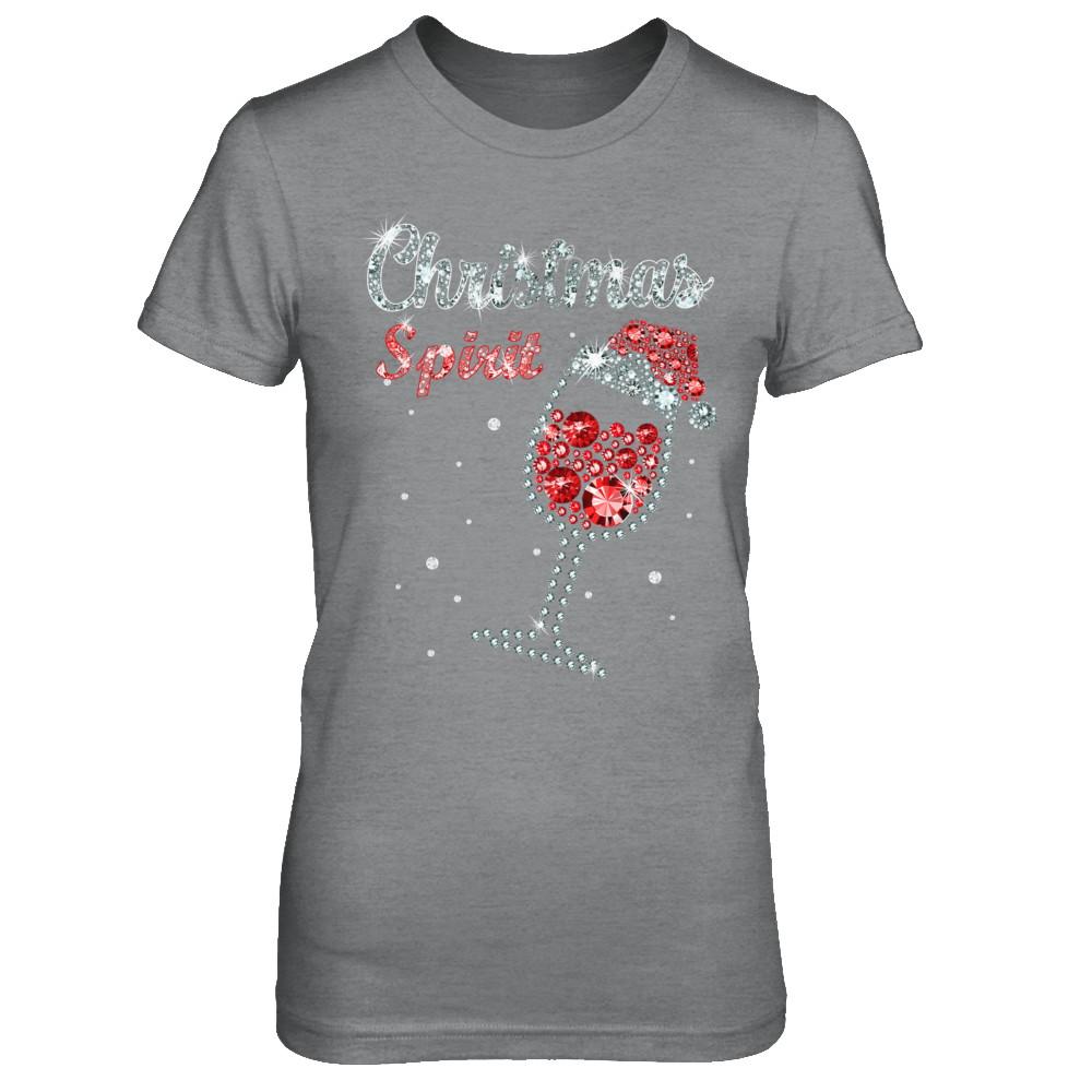 Diamond Christmas Spirit Santa Hat Wine Glass-T-Shirt & Sweatshirt-Women's T-Shirt-Sport Grey