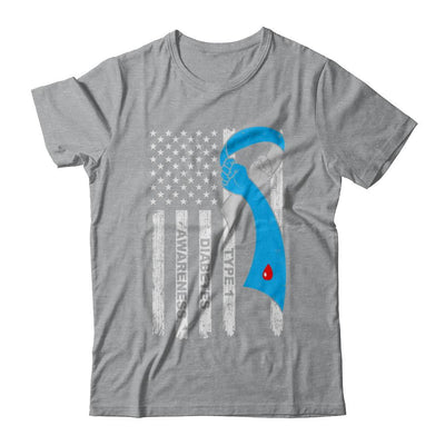 Type 1 Diabetes Awareness Support T1D Flag Ribbon-T-Shirt & Hoodie-Classic T-Shirt-Sport Grey