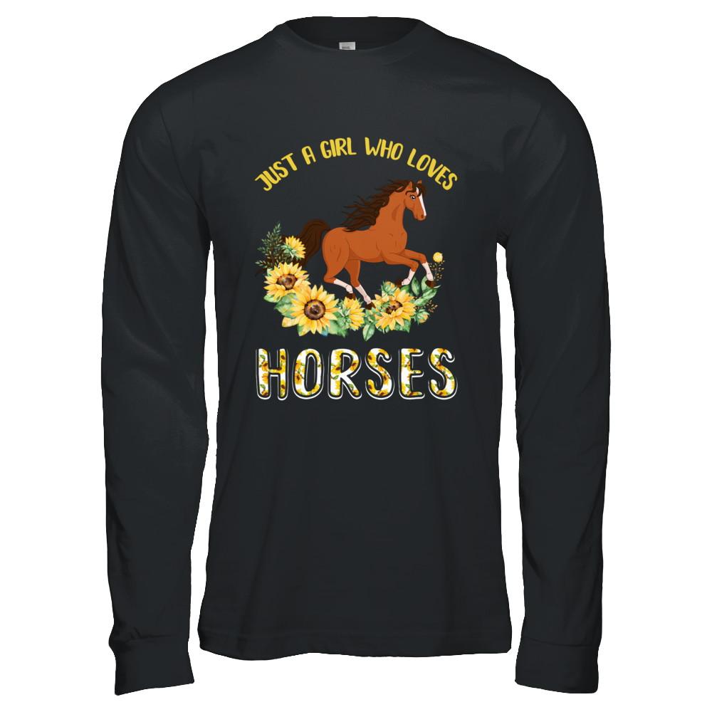 Just A Girl Who Loves Horses And Sunflowers-T-Shirt & Hoodie-Long Sleeve T-Shirt-Black