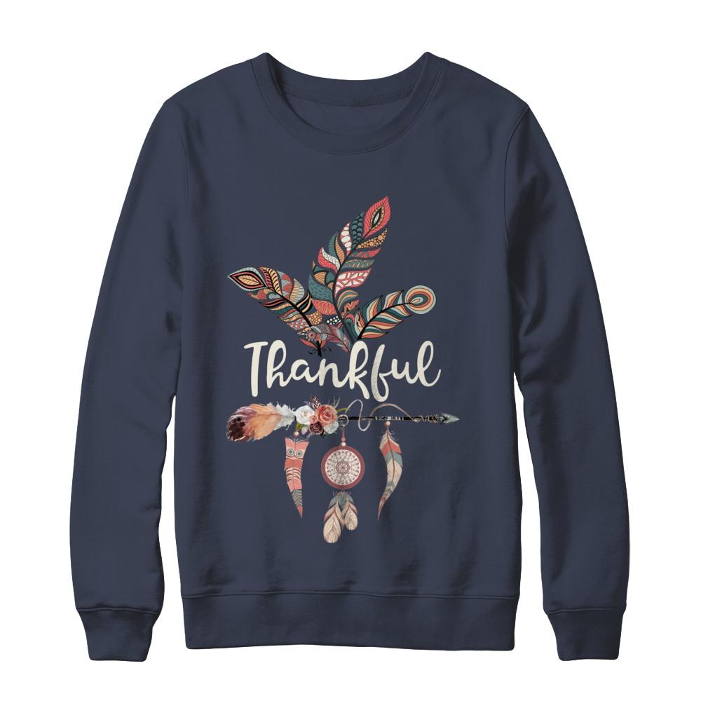 Thankful Feather And Arrow Fall Vintage Thanksgiving-T-Shirt & Sweatshirt-Crewneck Sweatshirt-Navy