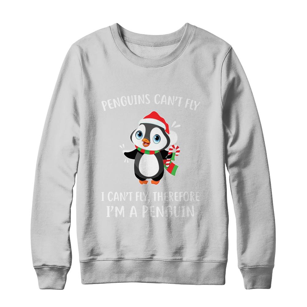 Funny Penguin I Can't Fly Christmas Gift-T-Shirt & Sweatshirt-Crewneck Sweatshirt-White