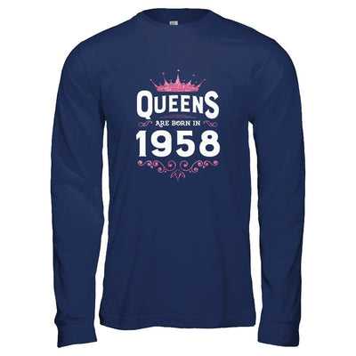 Queens Are Born In 1958 Birthday Gift-T-Shirt & Tank Top-Long Sleeve T-Shirt-Navy