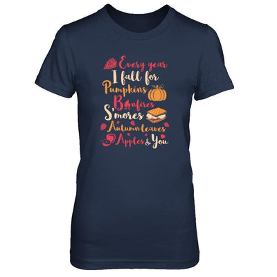 Every Year I Fall For Pumpkins Bonfires S'mores Autumn-T-Shirt & Tank Top-Women's T-Shirt-Navy
