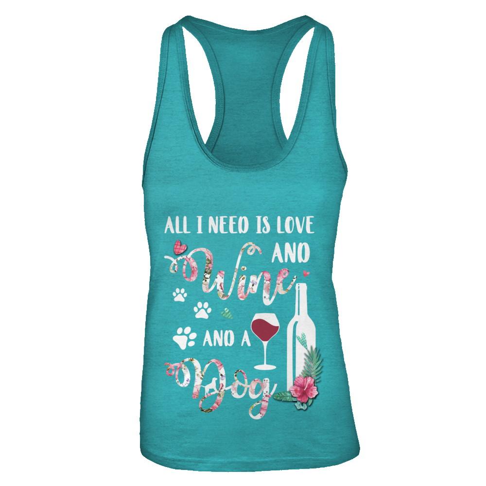 All I Need Is Love And Wine And A Dog-T-Shirt & Tank Top-Women's Ideal Racerback Tank-Tahiti Blue