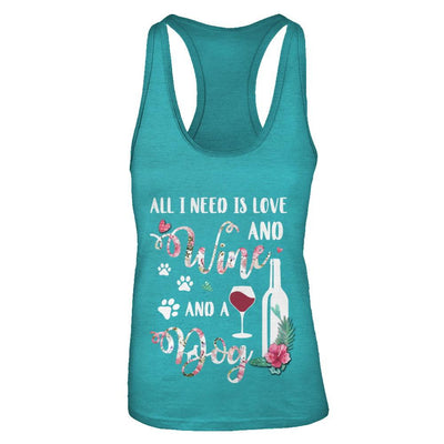All I Need Is Love And Wine And A Dog-T-Shirt & Tank Top-Women's Ideal Racerback Tank-Tahiti Blue