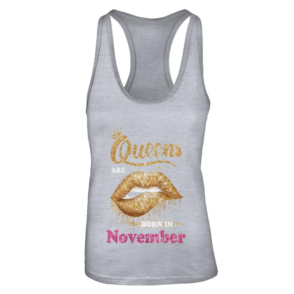 Lipstick Black Queens Are Born In November Birthday Gift-T-Shirt & Tank Top-Women's Ideal Racerback Tank-Heather Grey