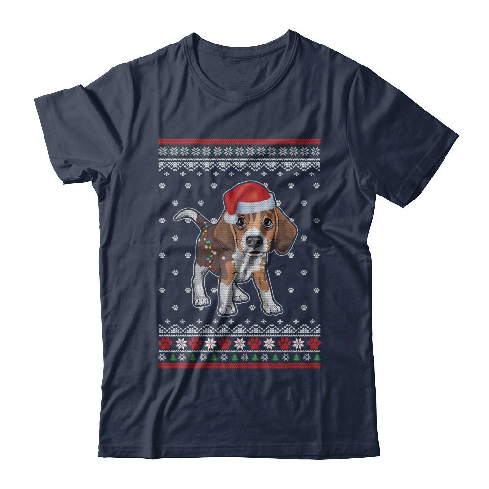 Beagle Christmas Ugly Sweater Lights Dog Xmas Gift-T-Shirt & Sweatshirt-Classic T-Shirt-Navy