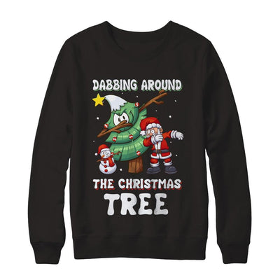 Dabbing Santa Around Christmas Tree-T-Shirt & Sweatshirt-Crewneck Sweatshirt-Black