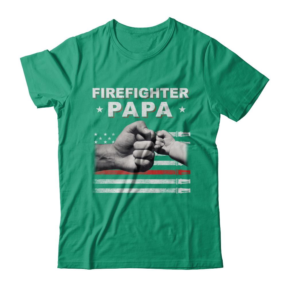 Firefighter Fireman Papa American Flag Fathers Day-T-Shirt & Hoodie-Classic T-Shirt-Kelly Green