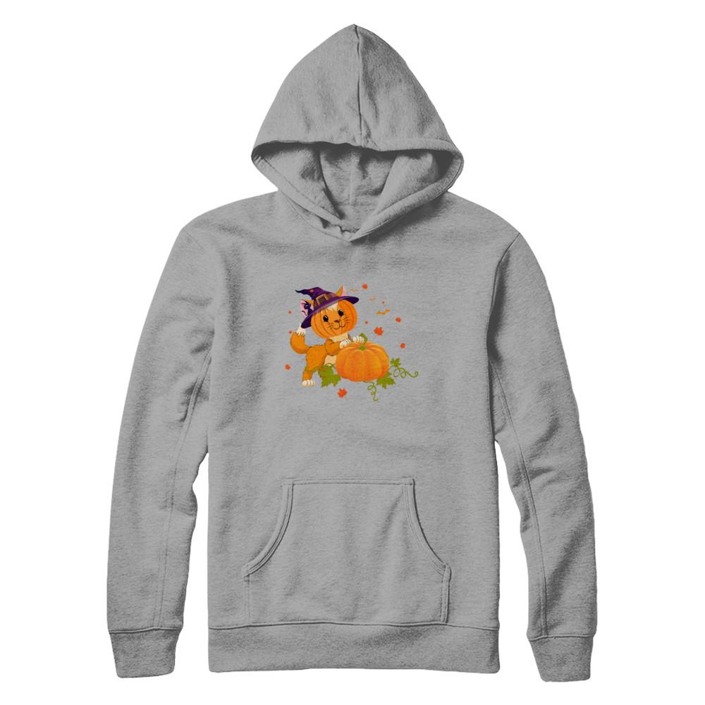 Funny Halloween Cat Pumpkin Costume-T-Shirt & Hoodie-Pullover Hoodie-Light Steel