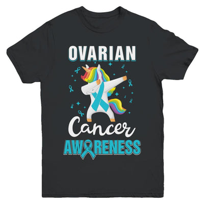 Inspirational Ovarian Cancer Awareness Unicorn Support Youth-Youth Shirt-Youth T-Shirt-Black