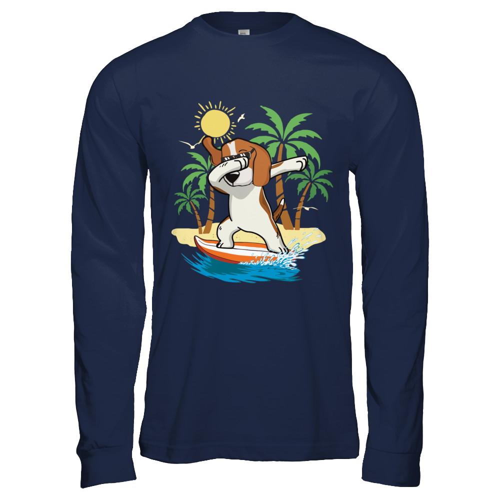 Summer Vacation Dabbing Beagle Surfing Surfboard Gift-T-Shirt & Hoodie-Long Sleeve T-Shirt-Navy
