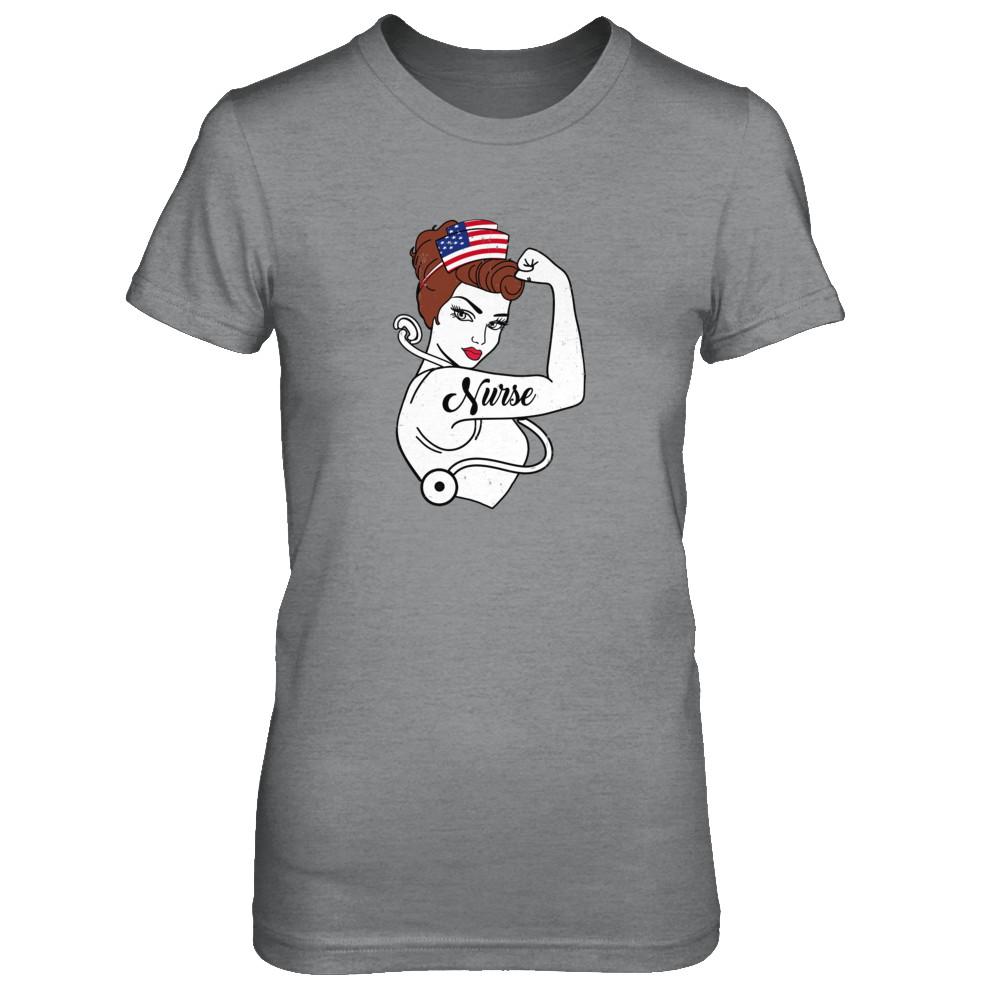 Nurse Vet Strong Woman American Flag Nursing 4Th Of July-T-Shirt & Tank Top-Women's T-Shirt-Sport Grey