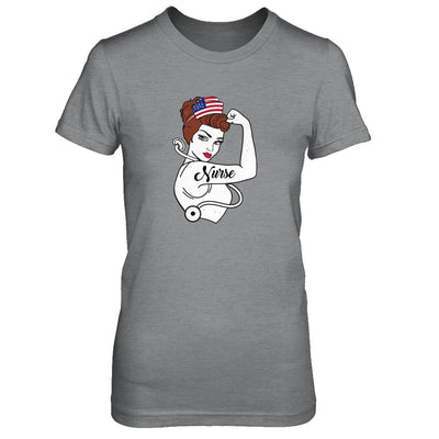 Nurse Vet Strong Woman American Flag Nursing 4Th Of July-T-Shirt & Tank Top-Women's T-Shirt-Sport Grey