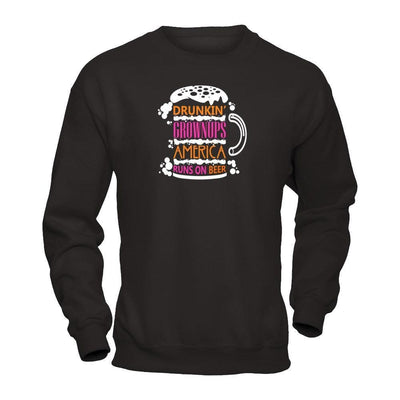 Drunkin' Grownups America Runs On Beer-T-Shirt & Hoodie-Crewneck Sweatshirt-Black